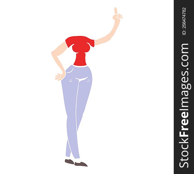 Flat Color Illustration Of A Cartoon Female Body With Raised Hand