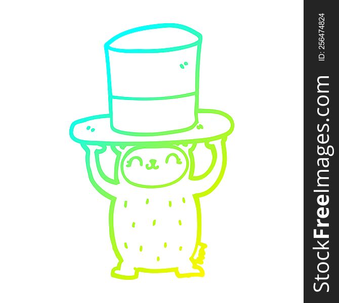 Cold Gradient Line Drawing Cartoon Bear With Giant Hat