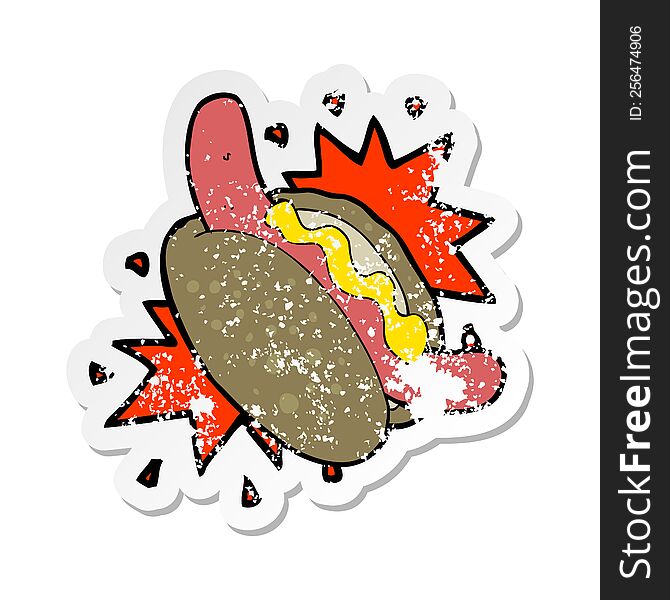 Retro Distressed Sticker Of A Cartoon Hotdog