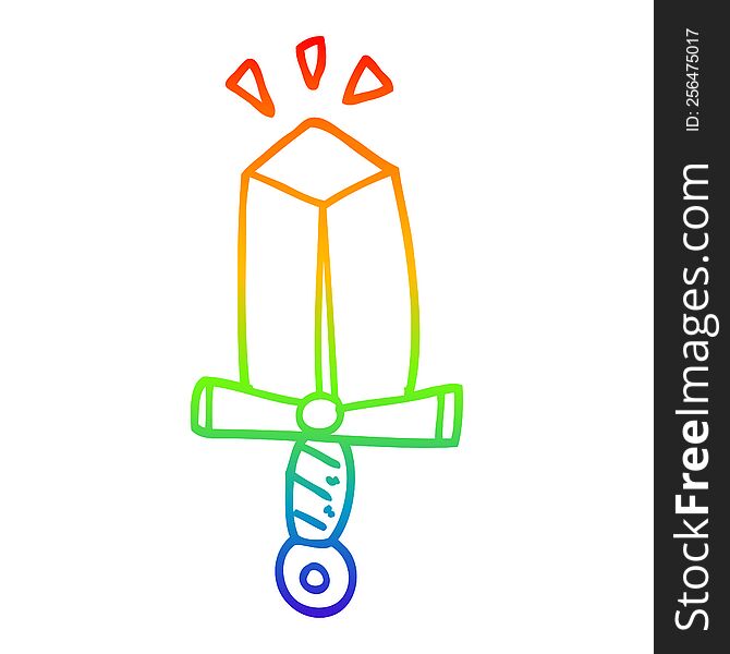 Rainbow Gradient Line Drawing Cartoon Sword