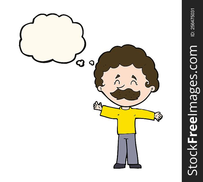Cartoon Boy With Mustache With Thought Bubble