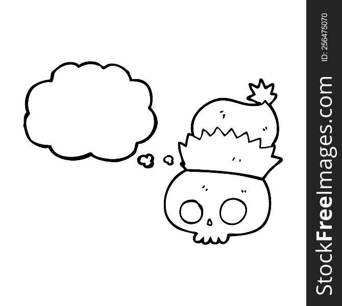 Thought Bubble Cartoon Skull Wearing Christmas Hat
