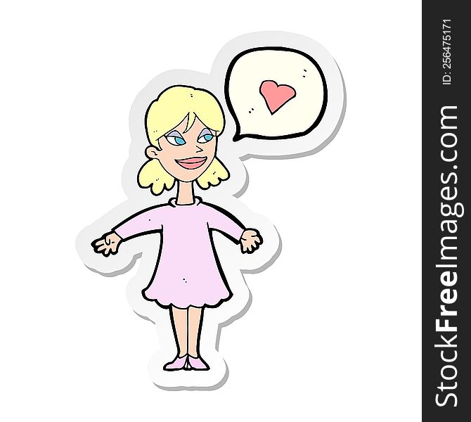 sticker of a cartoon woman in love