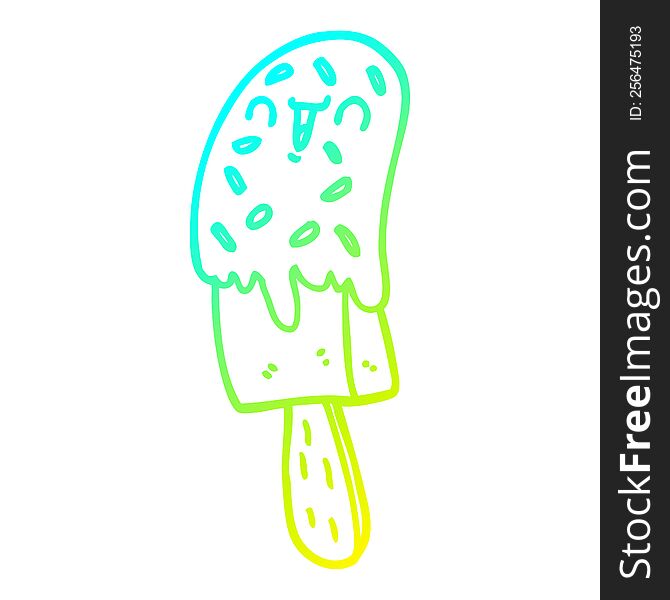 cold gradient line drawing of a cartoon ice lolly