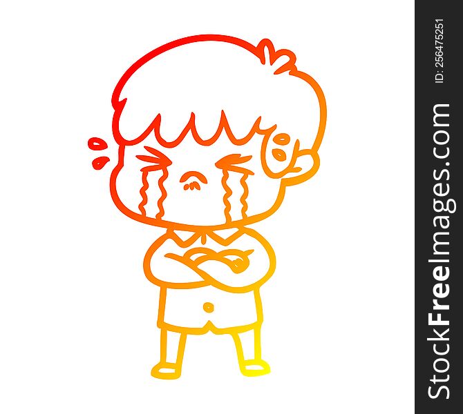 Warm Gradient Line Drawing Crying Boy Cartoon