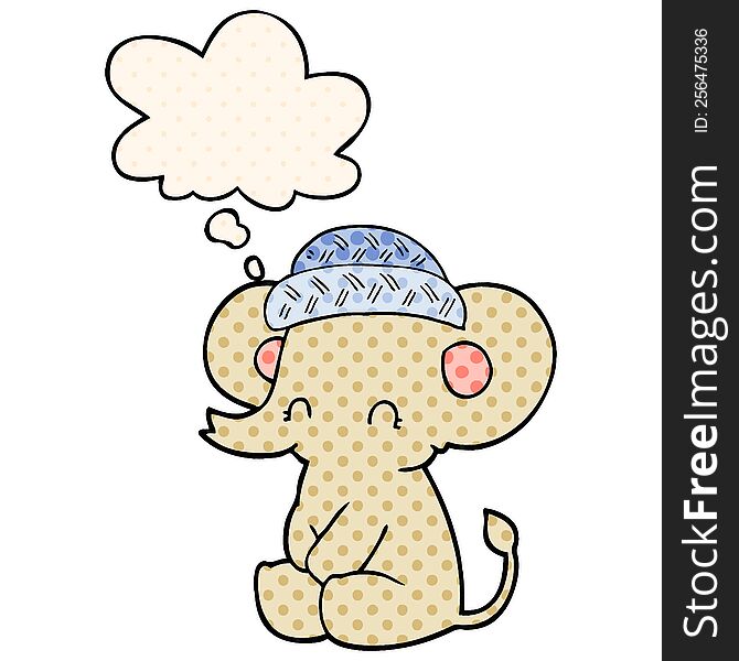 Cartoon Cute Elephant And Thought Bubble In Comic Book Style