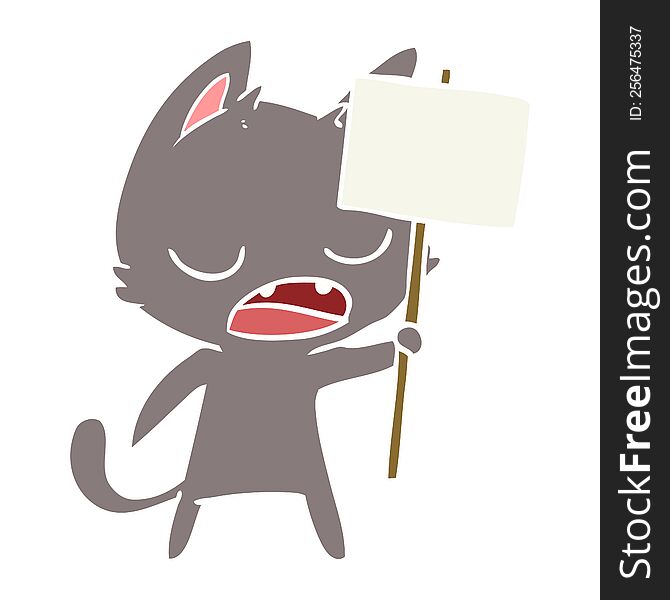 Talking Cat Flat Color Style Cartoon With Placard
