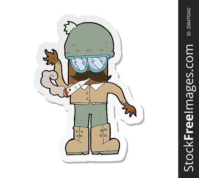 sticker of a cartoon man smoking pot