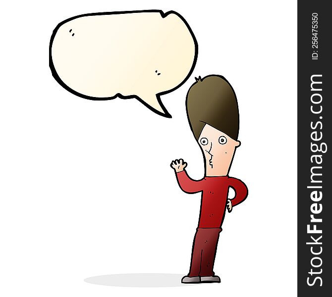 Cartoon Man Waving With Speech Bubble