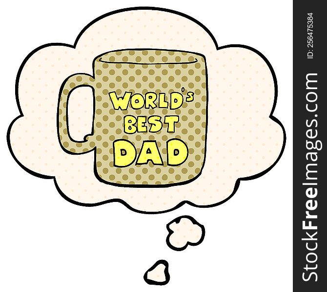 worlds best dad mug with thought bubble in comic book style