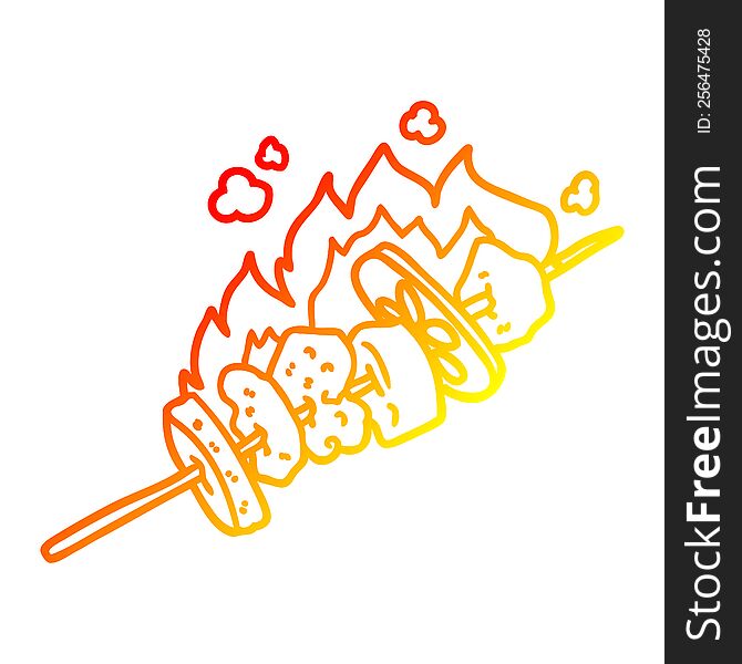 warm gradient line drawing of a cartoon kebab sticks