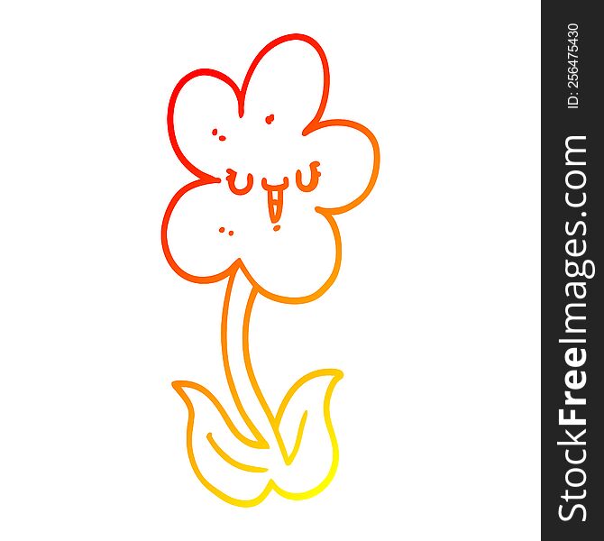 warm gradient line drawing of a cartoon flower with happy face