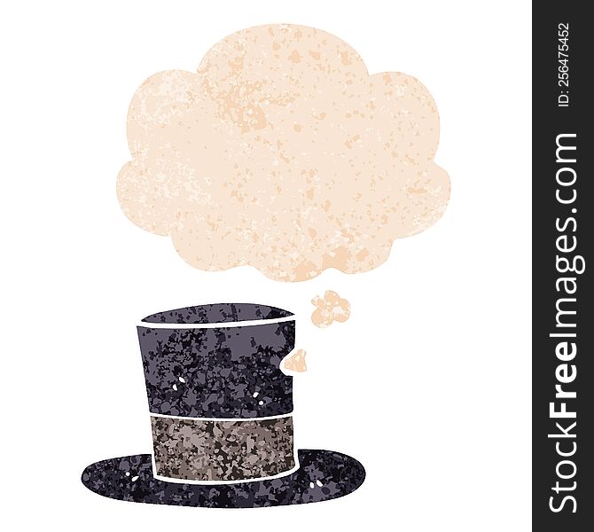 Cartoon Top Hat And Thought Bubble In Retro Textured Style