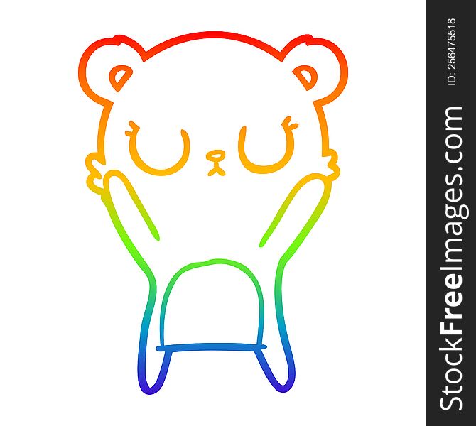rainbow gradient line drawing of a peaceful cartoon bear cub