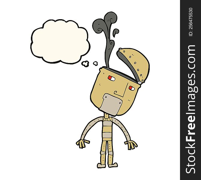 Cartoon Robot With Open Head With Thought Bubble