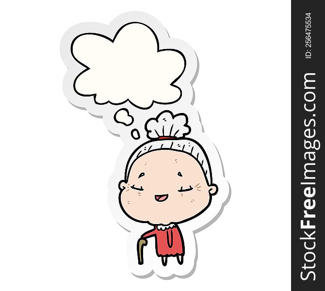 cartoon old lady with thought bubble as a printed sticker