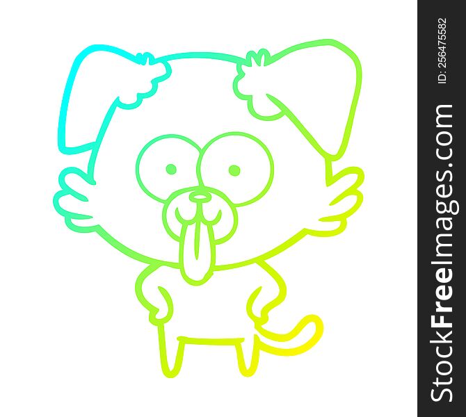 cold gradient line drawing of a cartoon dog with tongue sticking out