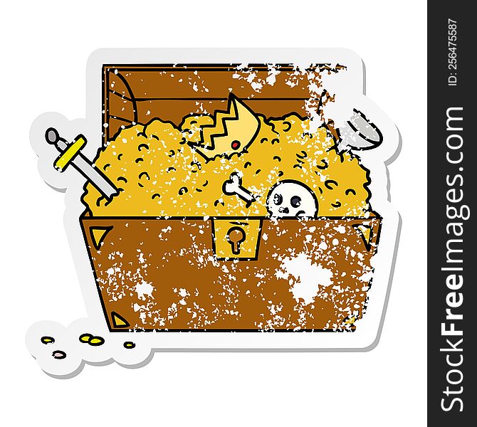 hand drawn distressed sticker cartoon doodle of a treasure chest