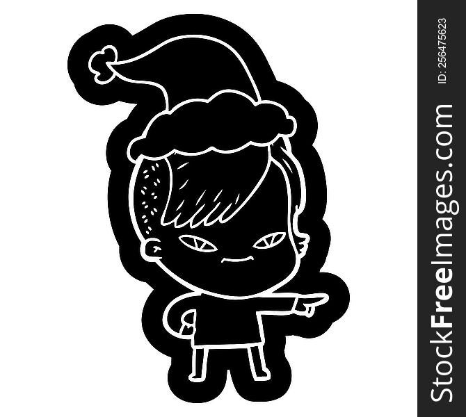 Cute Cartoon Icon Of A Girl With Hipster Haircut Wearing Santa Hat