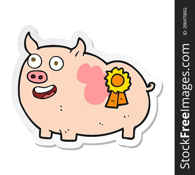 Sticker Of A Cartoon Prize Winning Pig