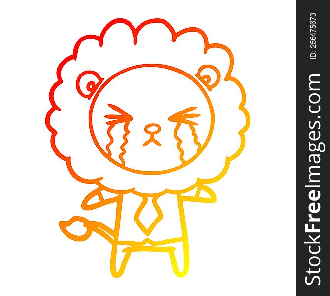 Warm Gradient Line Drawing Cartoon Crying Lion Wearing Shirt And Tie