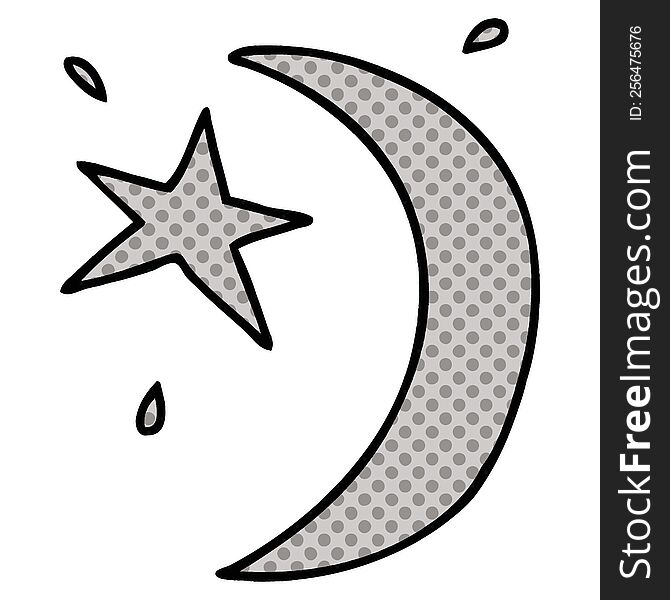 cartoon doodle of the moon and a star