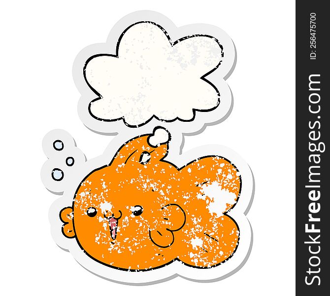 Cartoon Fish And Thought Bubble As A Distressed Worn Sticker