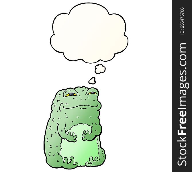 cartoon smug toad with thought bubble in smooth gradient style