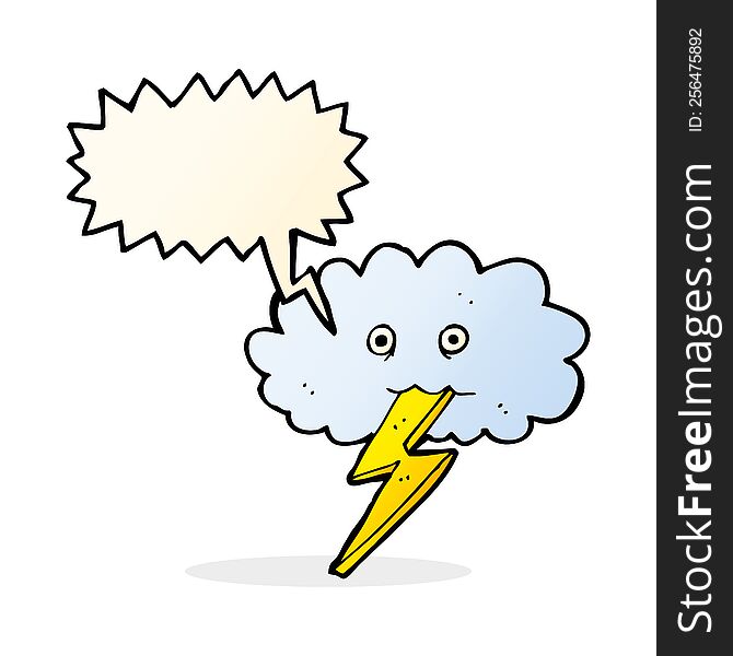 Cartoon Lightning Bolt And Cloud With Speech Bubble