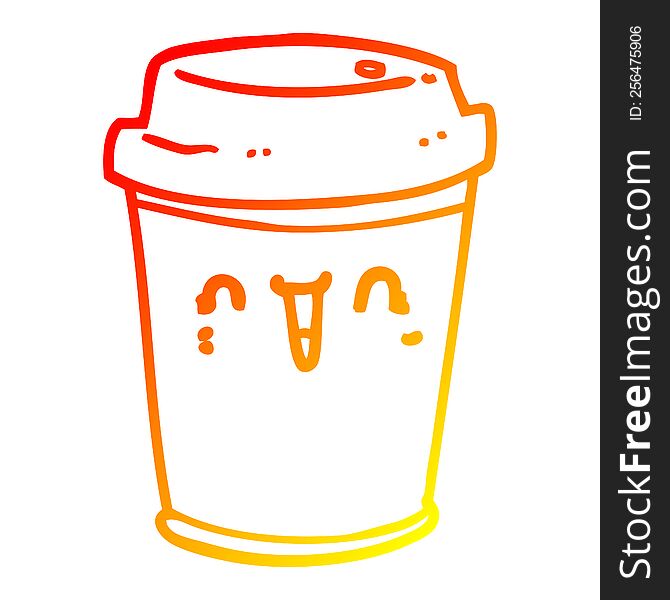 warm gradient line drawing of a cartoon take out coffee