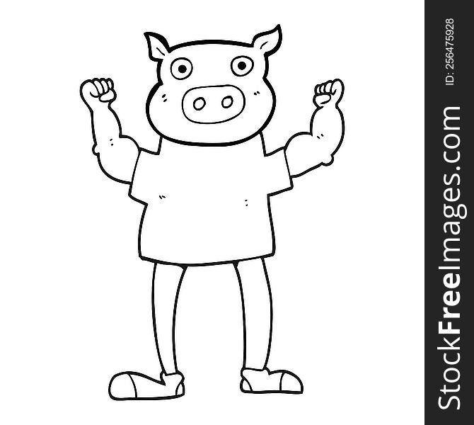 Black And White Cartoon Pig Man
