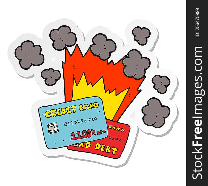 sticker of a cartoon credit card debt
