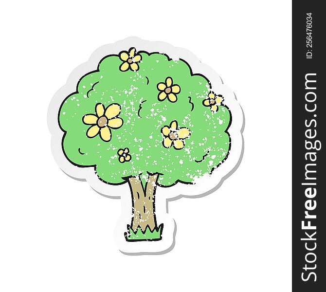 retro distressed sticker of a cartoon tree with flowers