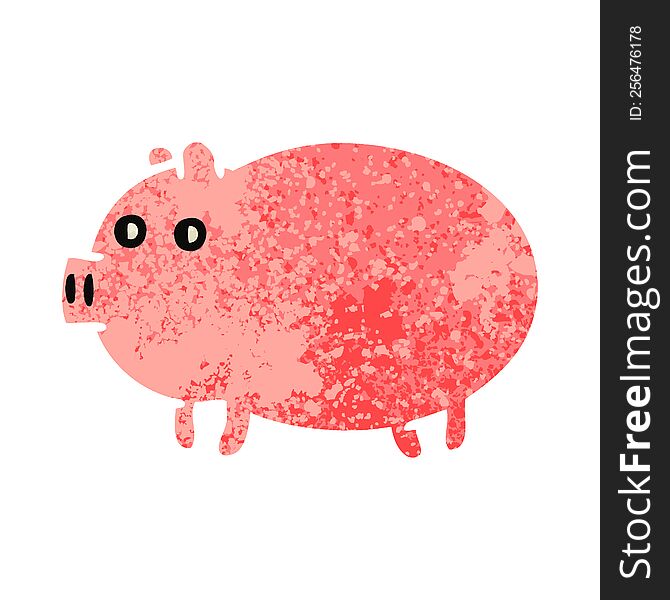 retro illustration style cartoon of a fat pig