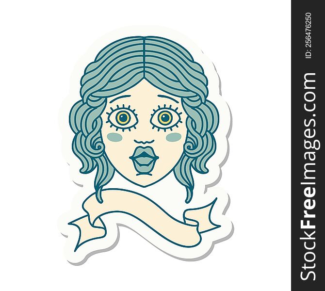 tattoo style sticker with banner of female face