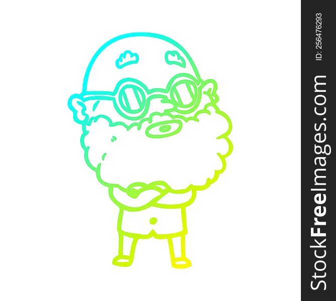 Cold Gradient Line Drawing Cartoon Curious Man With Beard And Glasses