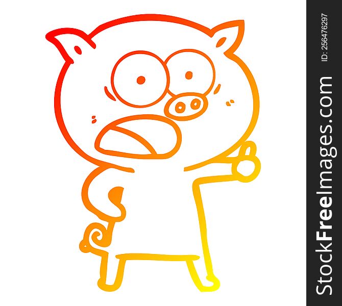 warm gradient line drawing of a cartoon pig shouting