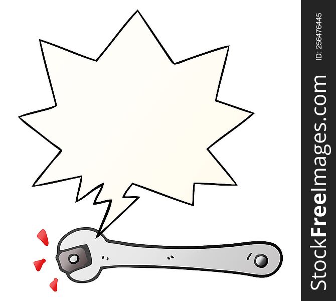 cartoon spanner turning nut and speech bubble in smooth gradient style