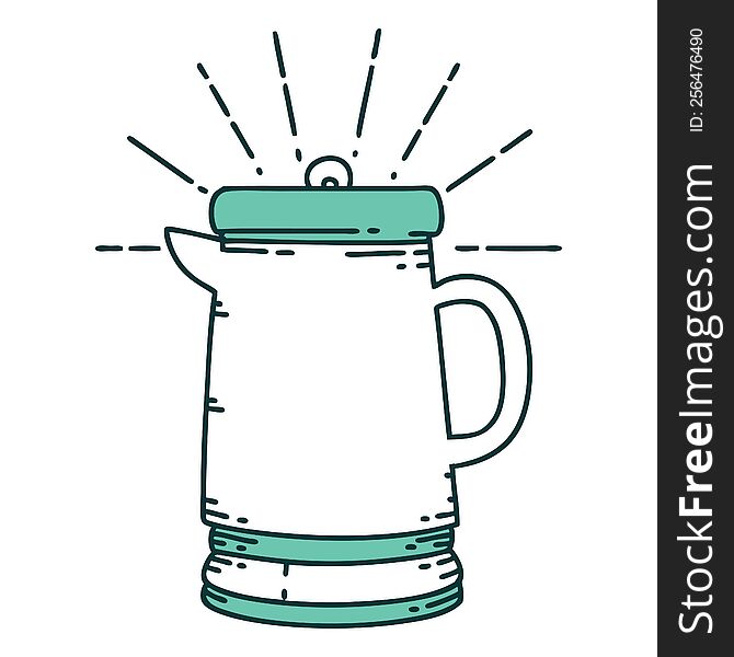 illustration of a traditional tattoo style coffee pot