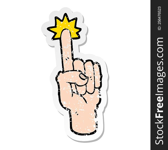 distressed sticker of a cartoon pointing finger