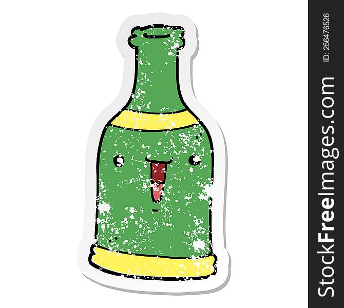 Distressed Sticker Of A Cartoon Beer Bottle