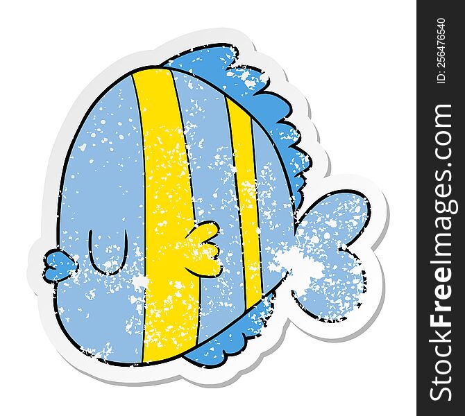distressed sticker of a cartoon exotic fish
