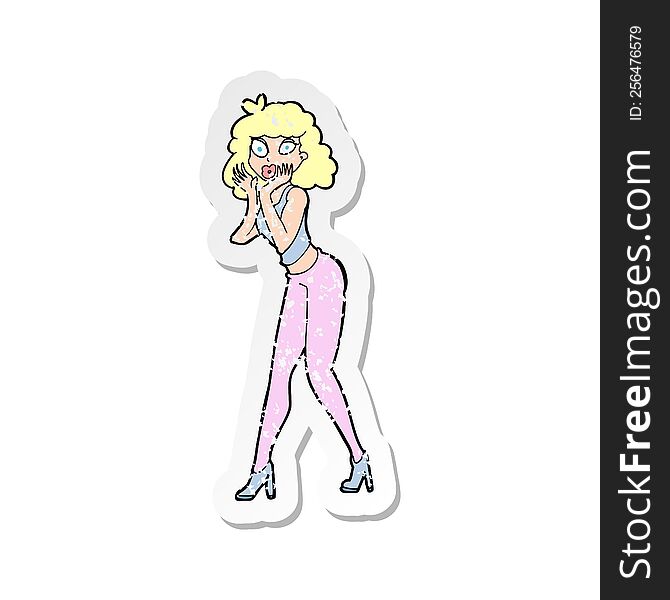 Retro Distressed Sticker Of A Cartoon Surprised Woman