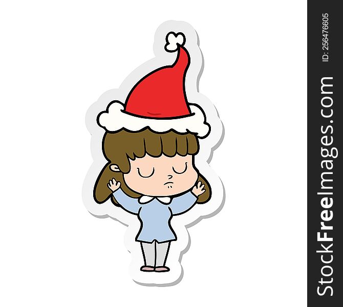 Sticker Cartoon Of A Indifferent Woman Wearing Santa Hat