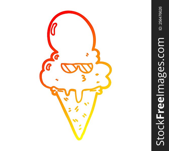Warm Gradient Line Drawing Cartoon Cool Ice Cream