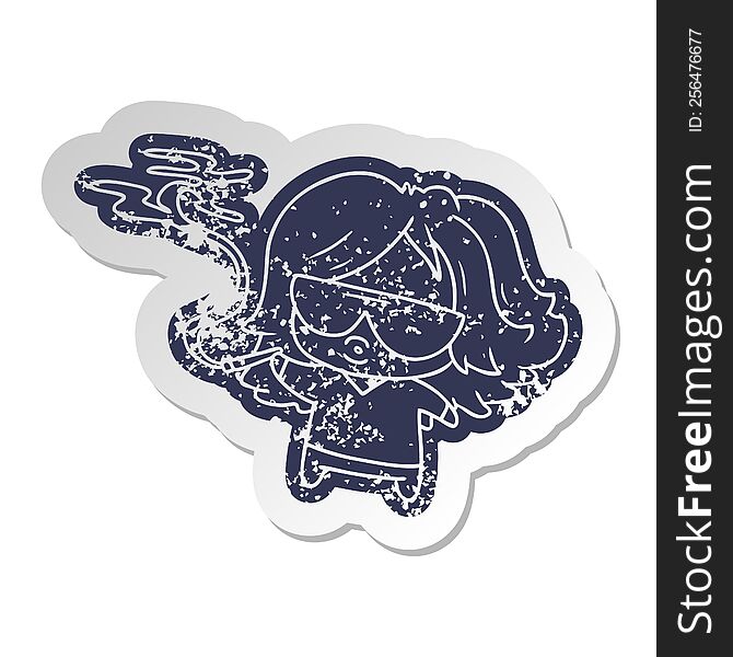 Distressed Old Sticker Cute Kawaii Smoking A Joint