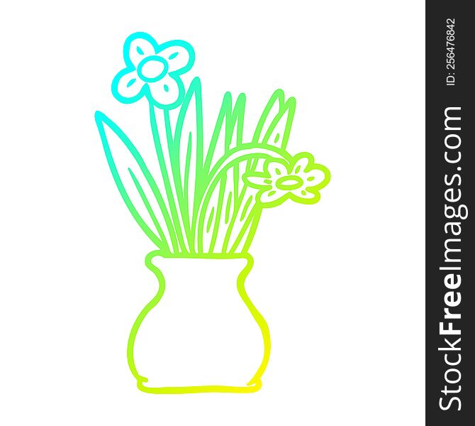 Cold Gradient Line Drawing Flowers In Vase