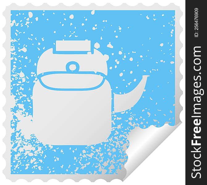 distressed square peeling sticker symbol of a kettle pot