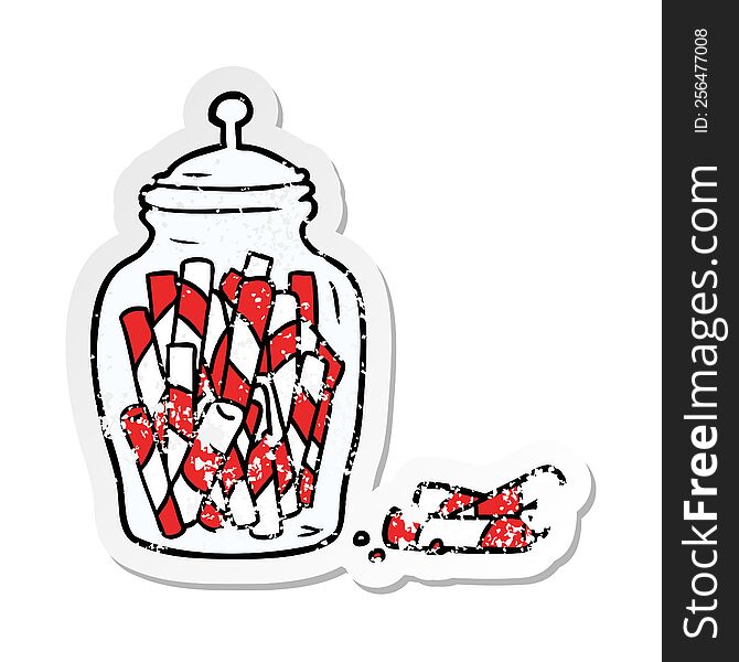 distressed sticker of a cartoon jar of candy