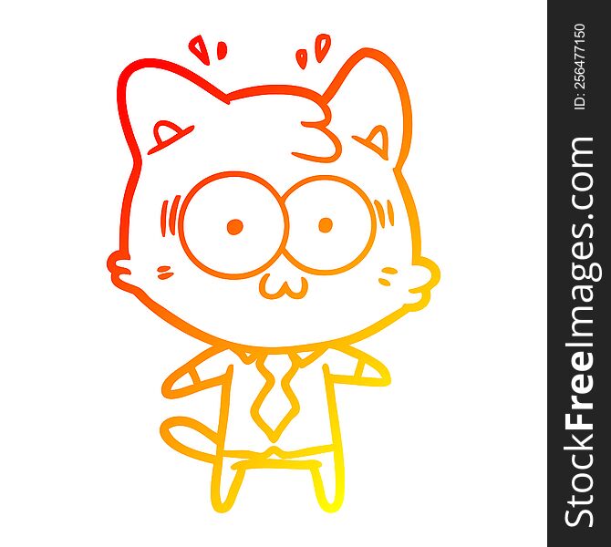 warm gradient line drawing of a cartoon surprised cat